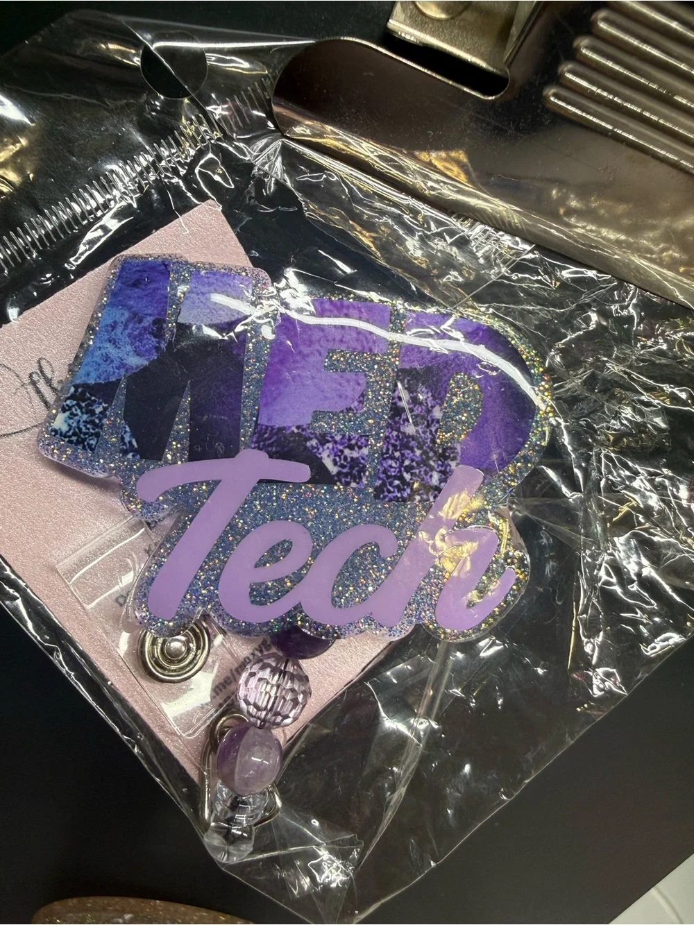 Med Tech Purple Glitter Badge reel